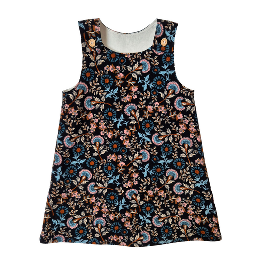 Black Floral Corduroy Pinafore